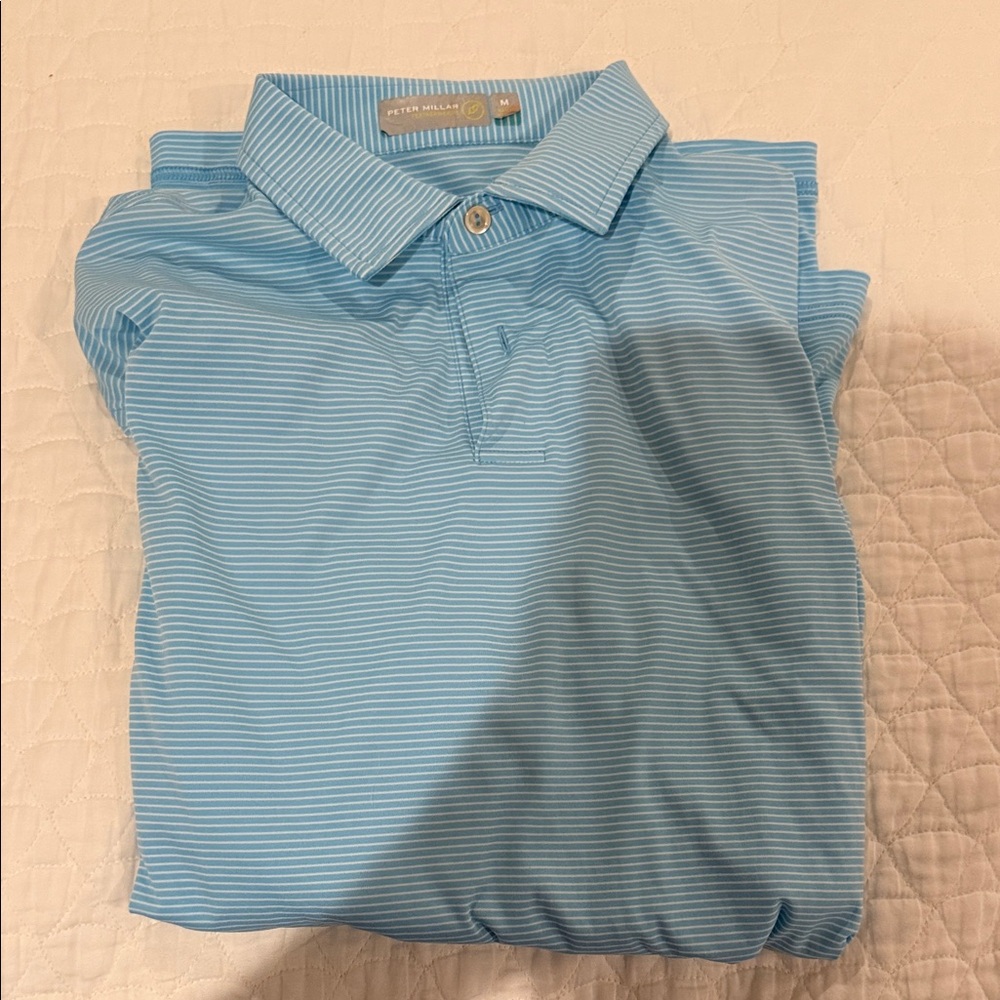 Peter Millar Light Blue Striped Polo Shirt